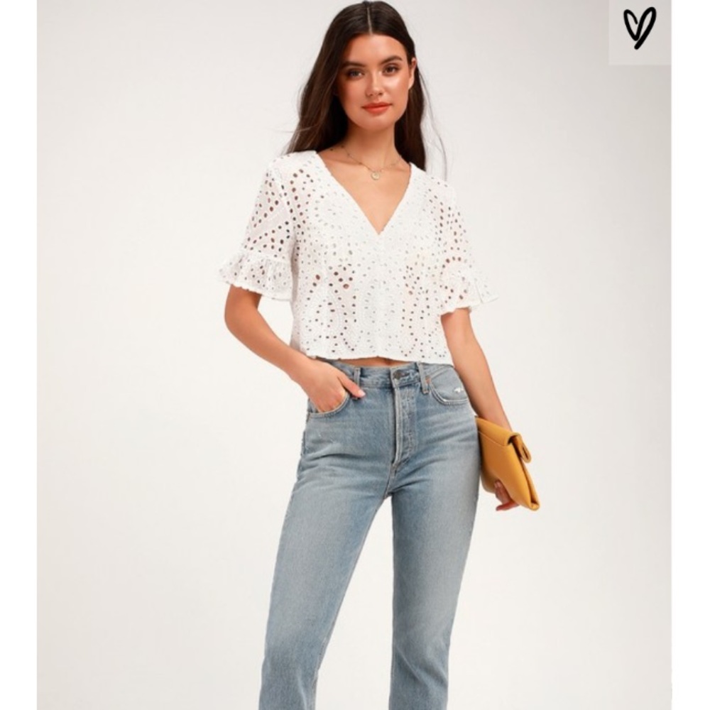 Daily Charm White Eyelet Crop Top